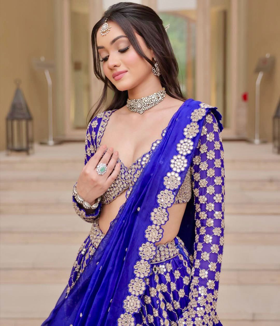 Premium Georgette Lehenga Choli Set - 3.5m Flare with Foil Mirror Work