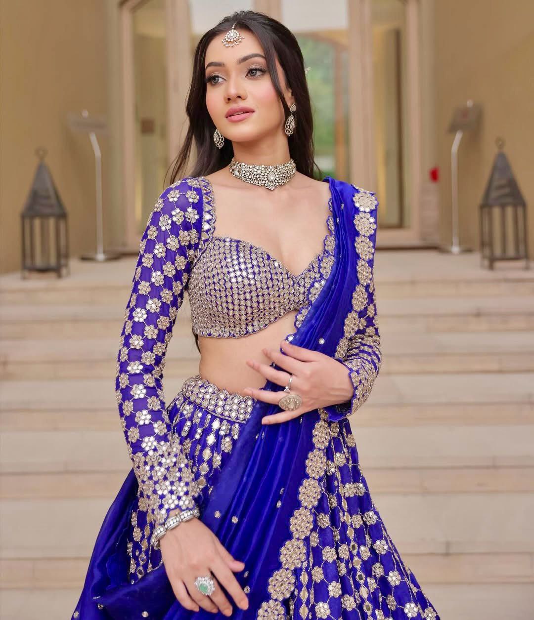 Premium Georgette Lehenga Choli Set - 3.5m Flare with Foil Mirror Work