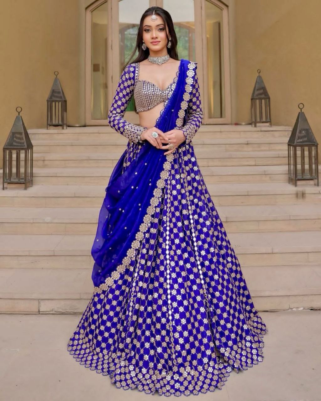 Premium Georgette Lehenga Choli Set - 3.5m Flare with Foil Mirror Work