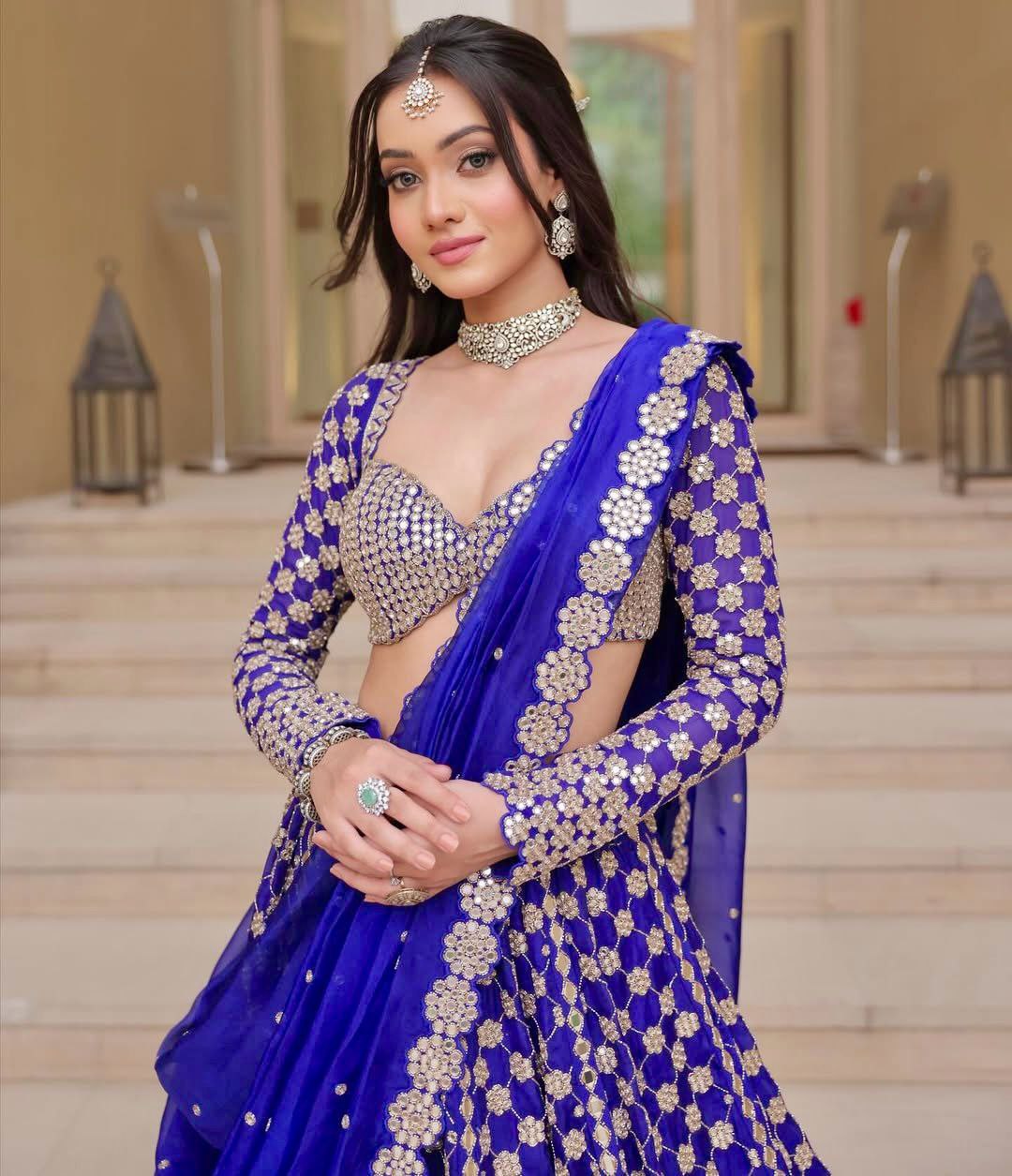 Premium Georgette Lehenga Choli Set - 3.5m Flare with Foil Mirror Work