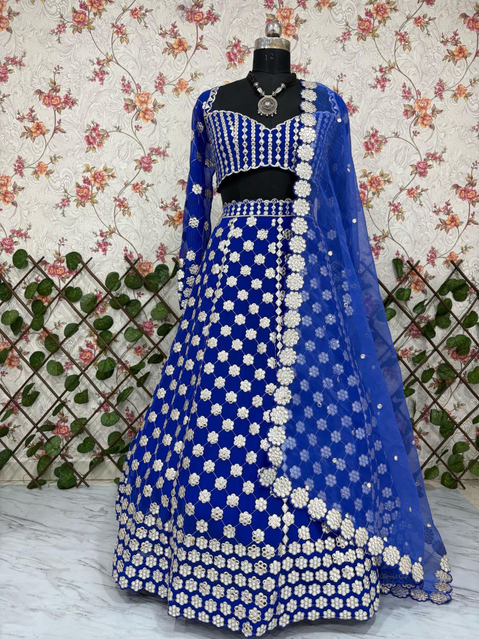 Premium Georgette Lehenga Choli Set - 3.5m Flare with Foil Mirror Work