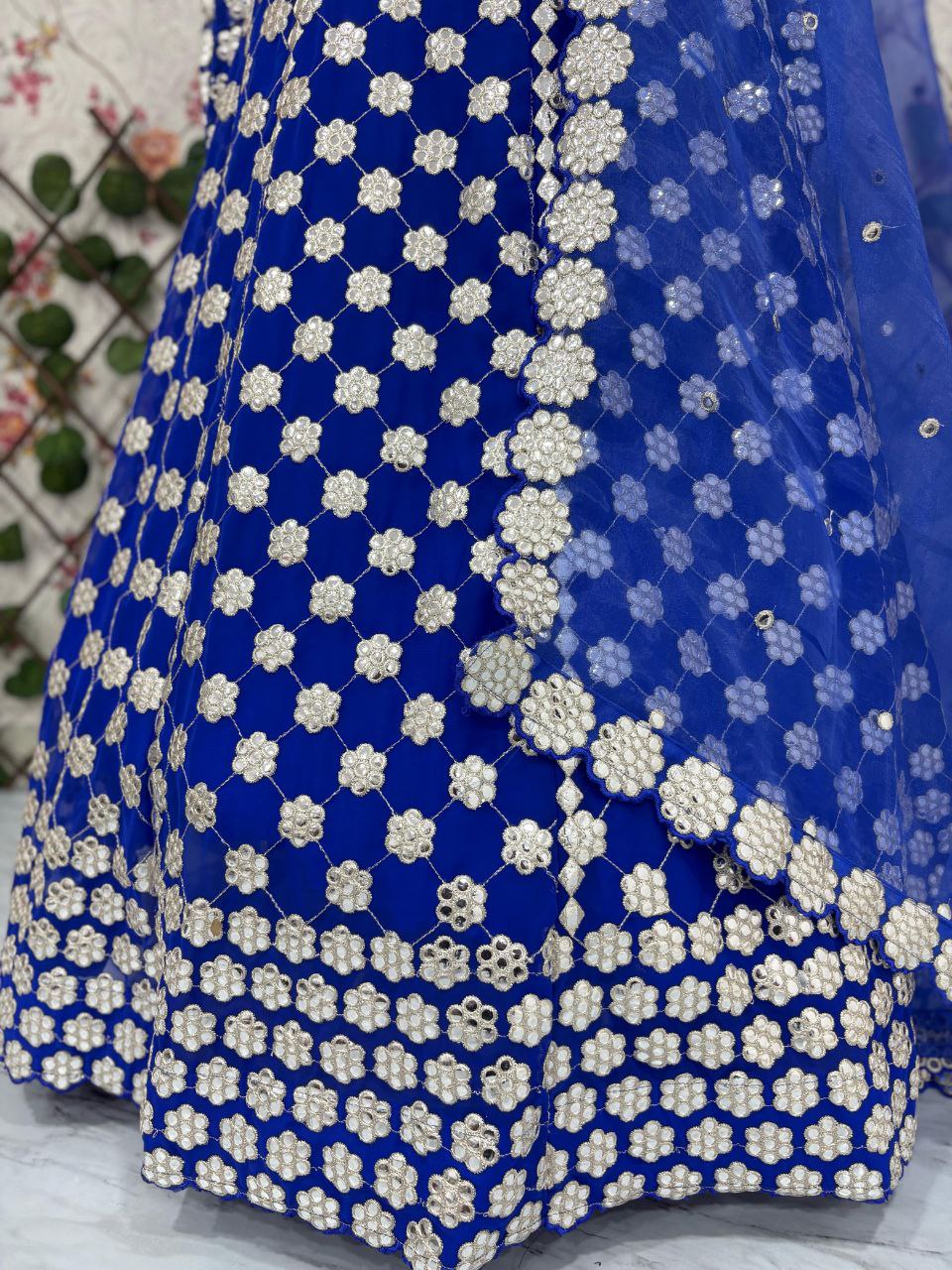 Premium Georgette Lehenga Choli Set - 3.5m Flare with Foil Mirror Work
