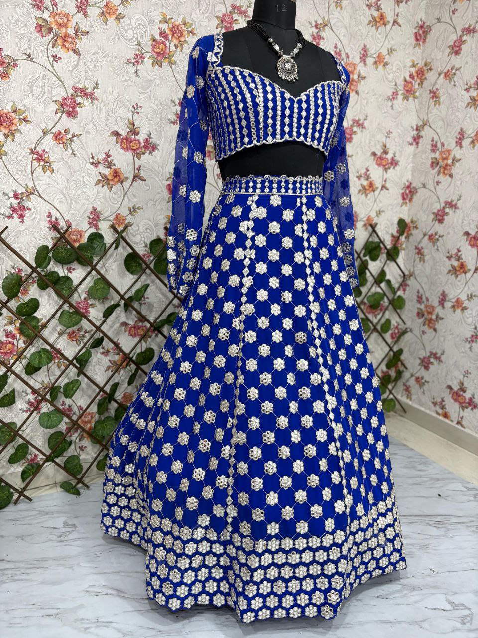 Premium Georgette Lehenga Choli Set - 3.5m Flare with Foil Mirror Work