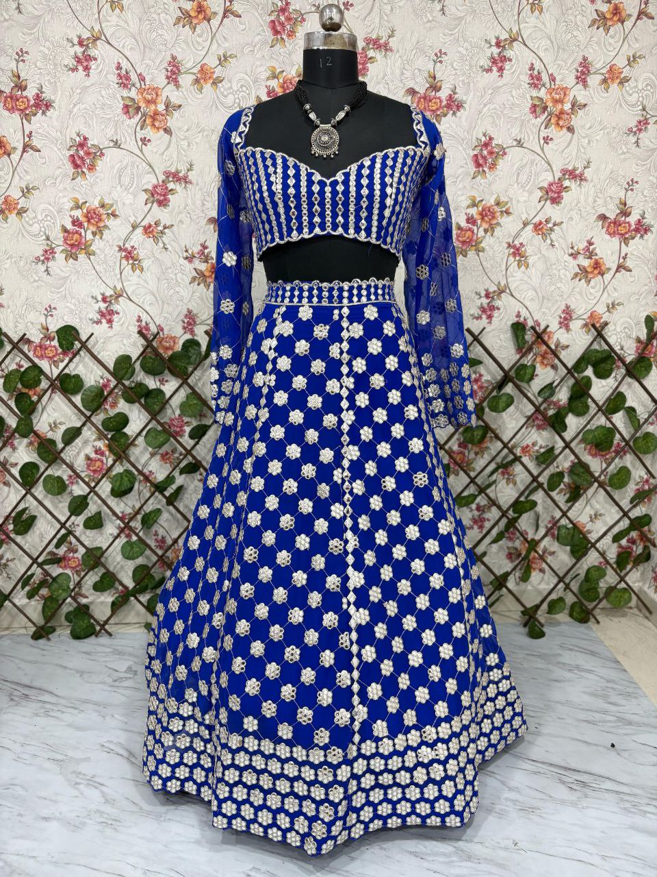 Premium Georgette Lehenga Choli Set - 3.5m Flare with Foil Mirror Work