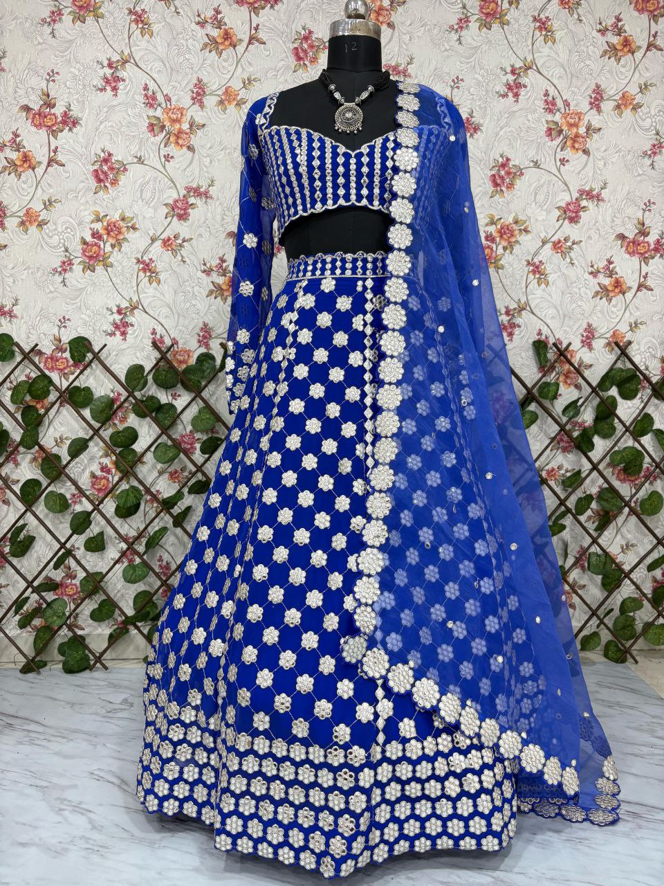 Premium Georgette Lehenga Choli Set - 3.5m Flare with Foil Mirror Work