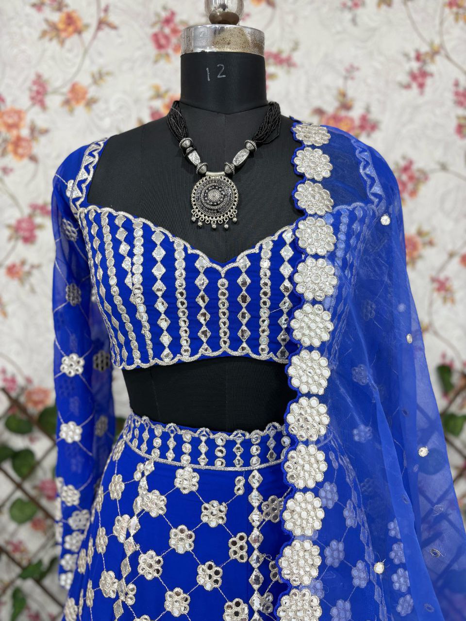 Premium Georgette Lehenga Choli Set - 3.5m Flare with Foil Mirror Work