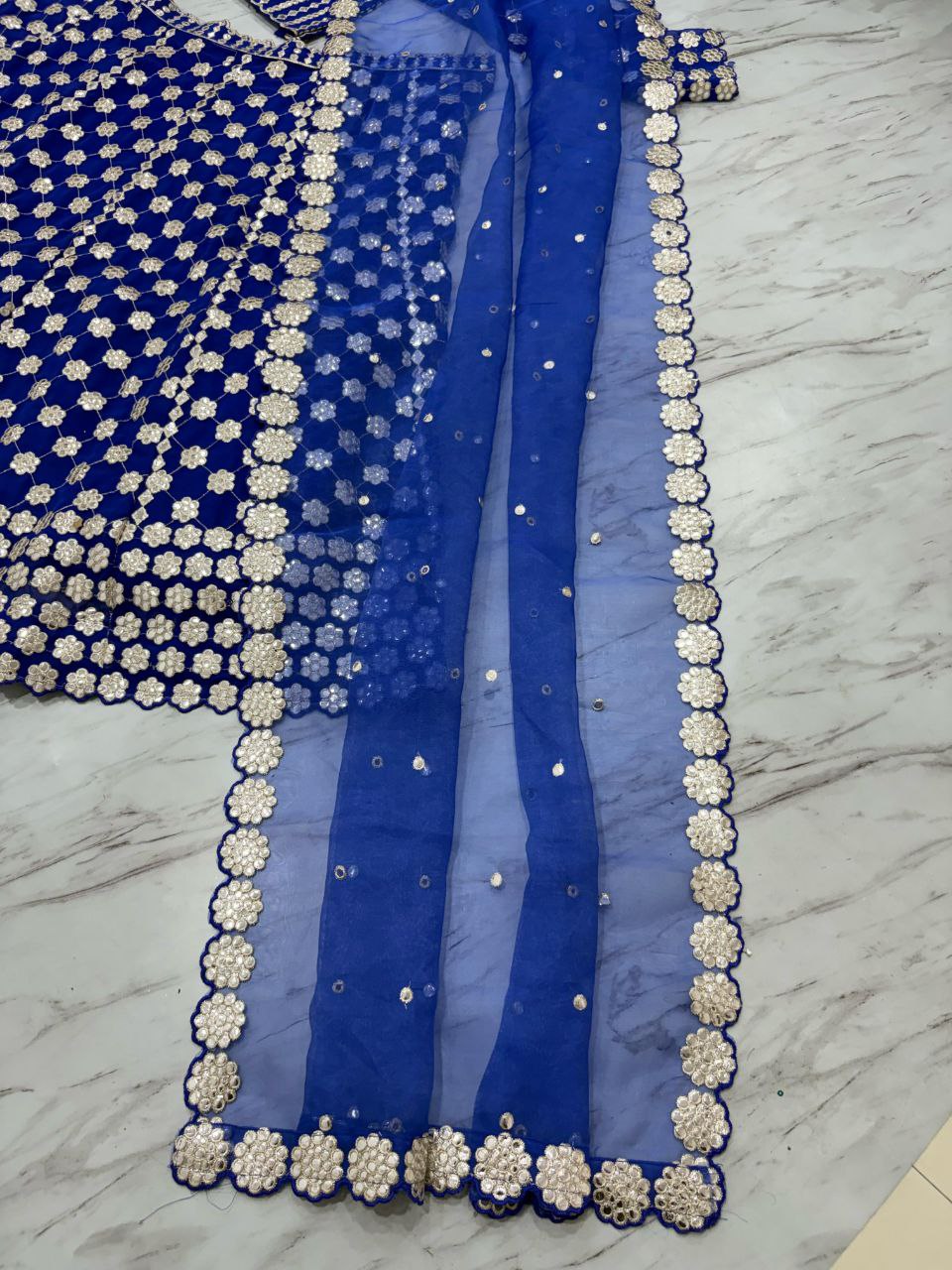 Premium Georgette Lehenga Choli Set - 3.5m Flare with Foil Mirror Work