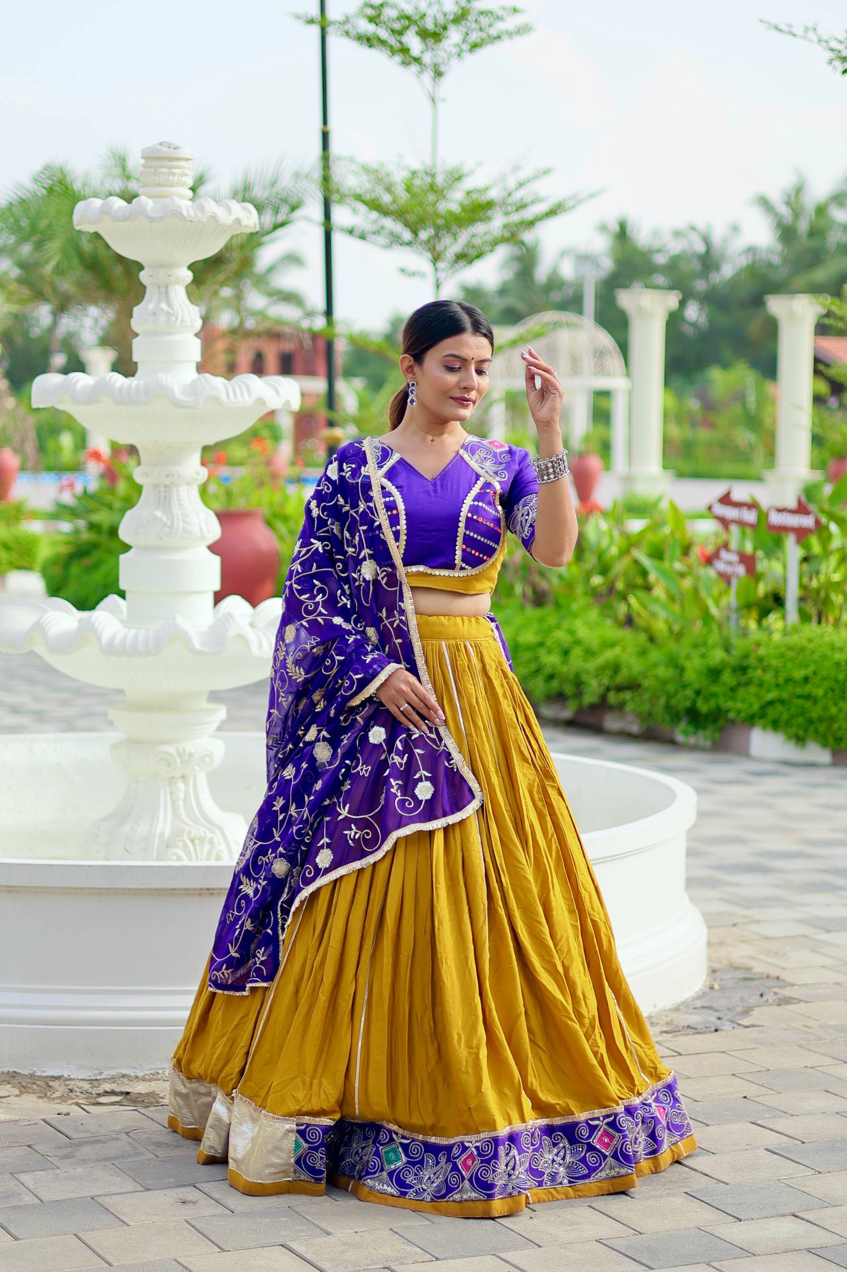 Navratri 6 Flair Lehenga Choli Pure Cotton Heavy Embroidery Dupatta Georgette