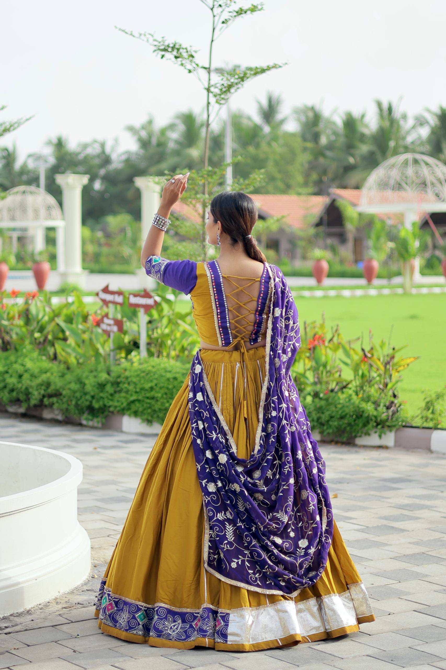 Navratri 6 Flair Lehenga Choli Pure Cotton Heavy Embroidery Dupatta Georgette