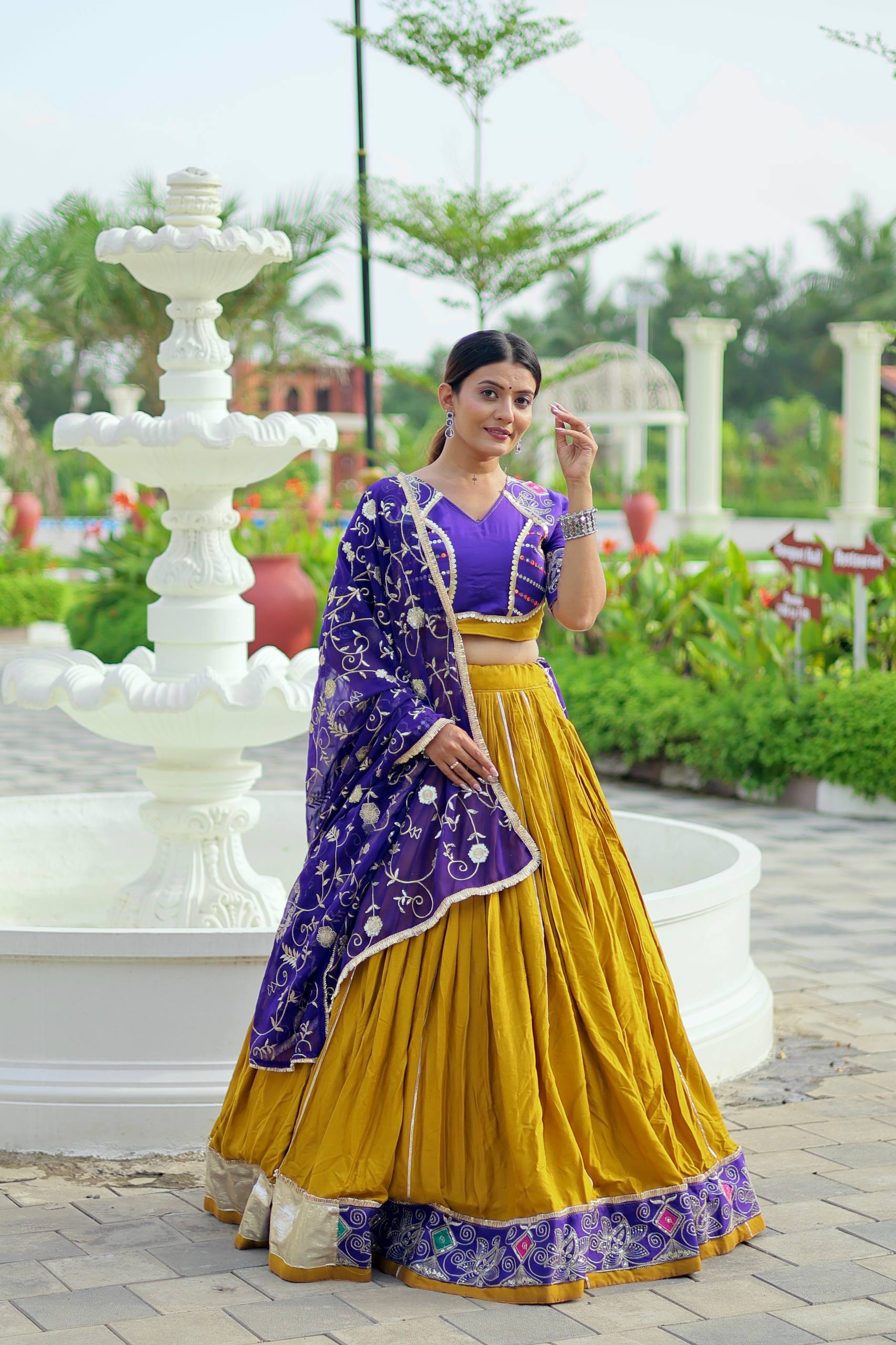 Navratri 6 Flair Lehenga Choli Pure Cotton Heavy Embroidery Dupatta Georgette