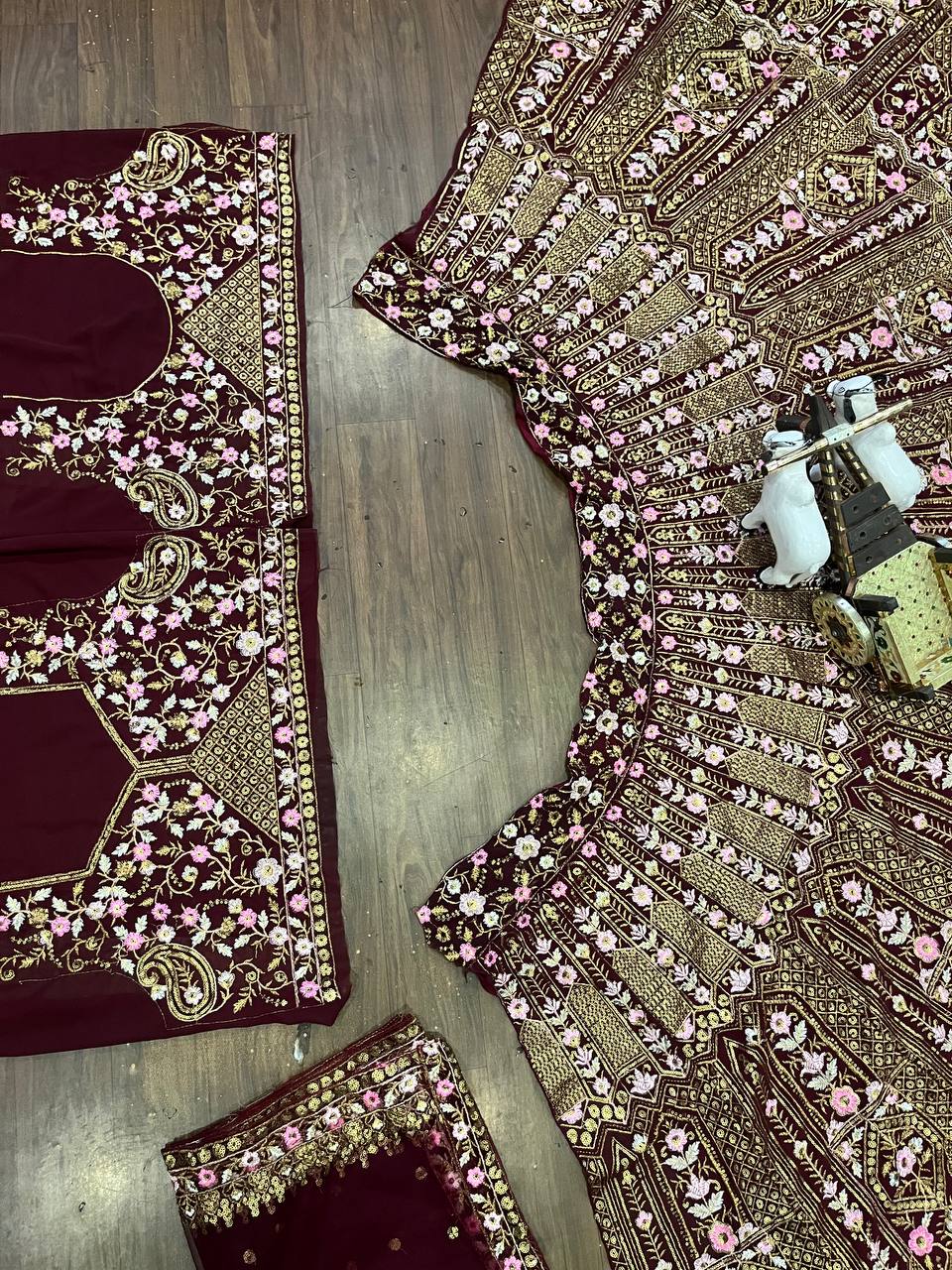Women’s Wine Embroidered Lehenga Choli with Matching Blouse