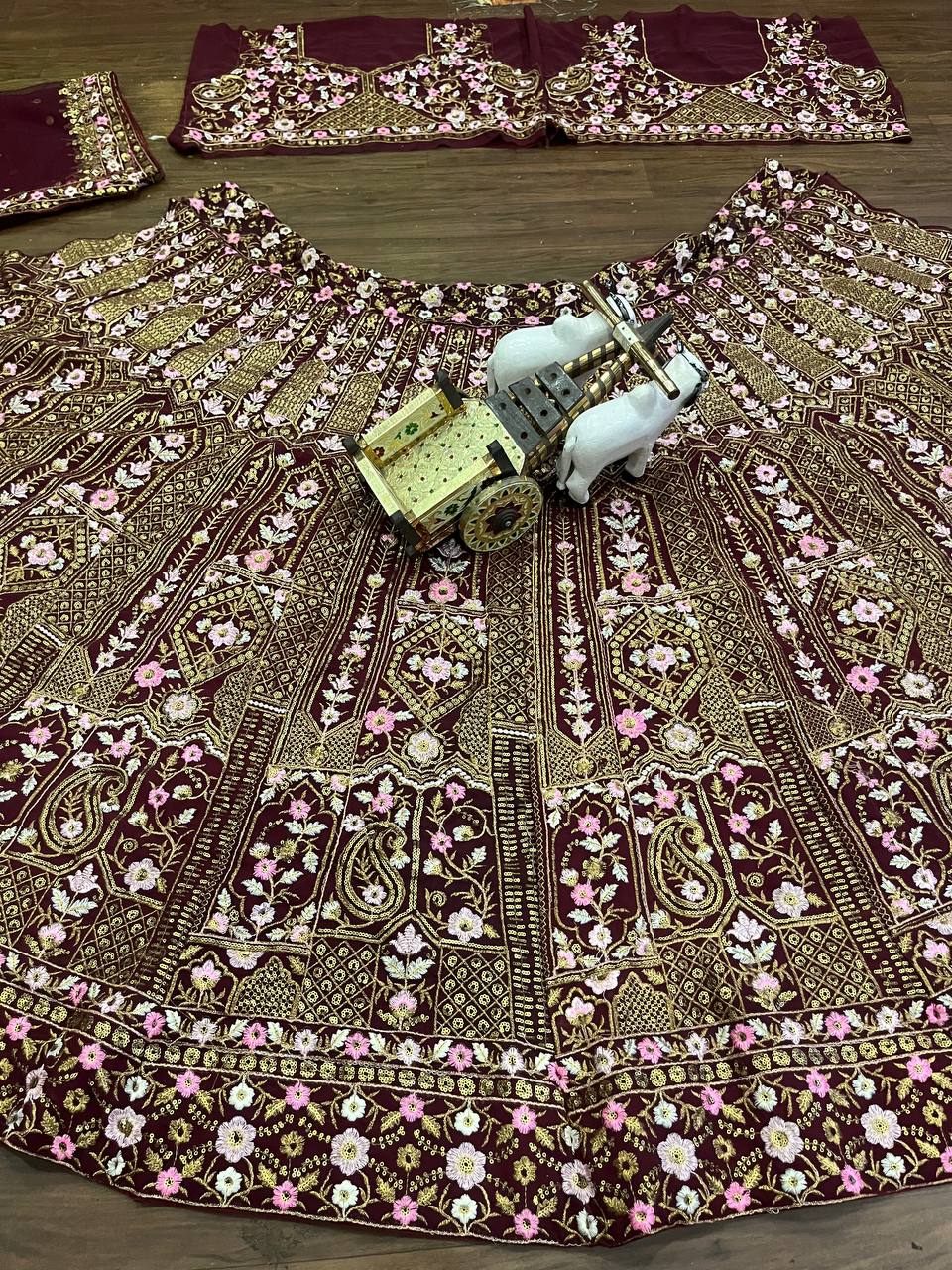 Women’s Wine Embroidered Lehenga Choli with Matching Blouse