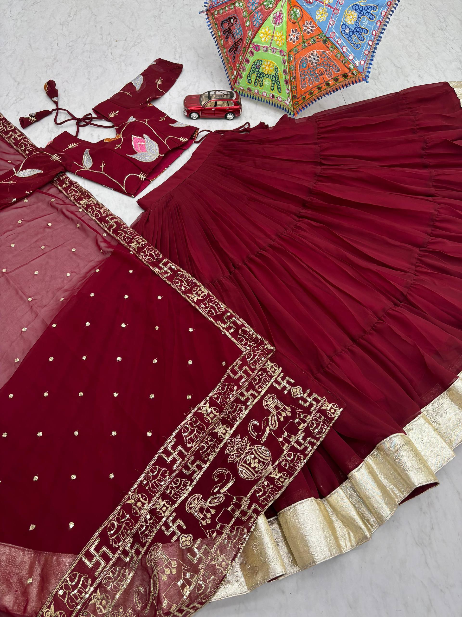 Navratri 9 Meter Flair Lehenga Choli Fox Georgette Embroidery Sequence Work Heavy Dupatta