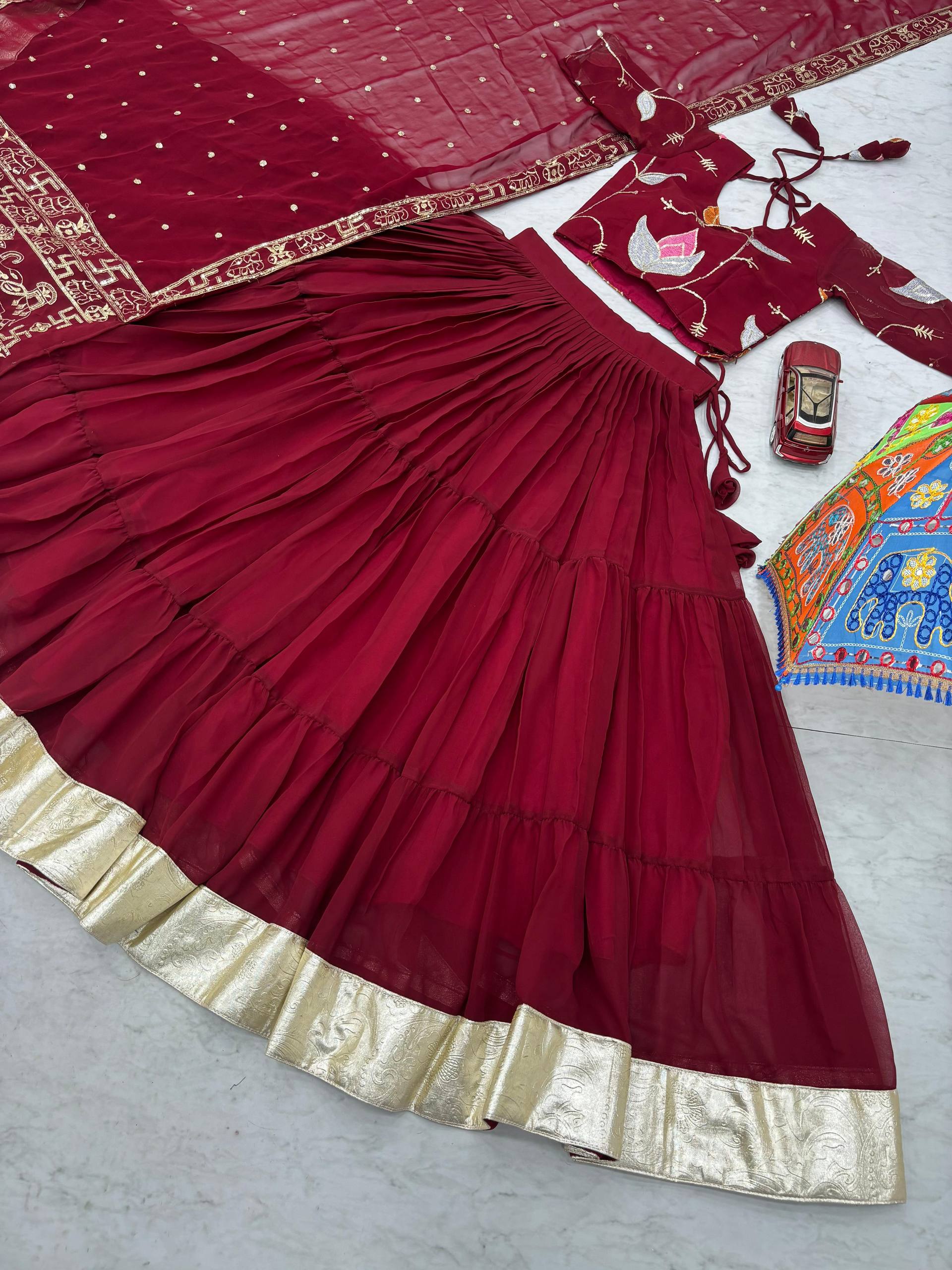 Navratri 9 Meter Flair Lehenga Choli Fox Georgette Embroidery Sequence Work Heavy Dupatta