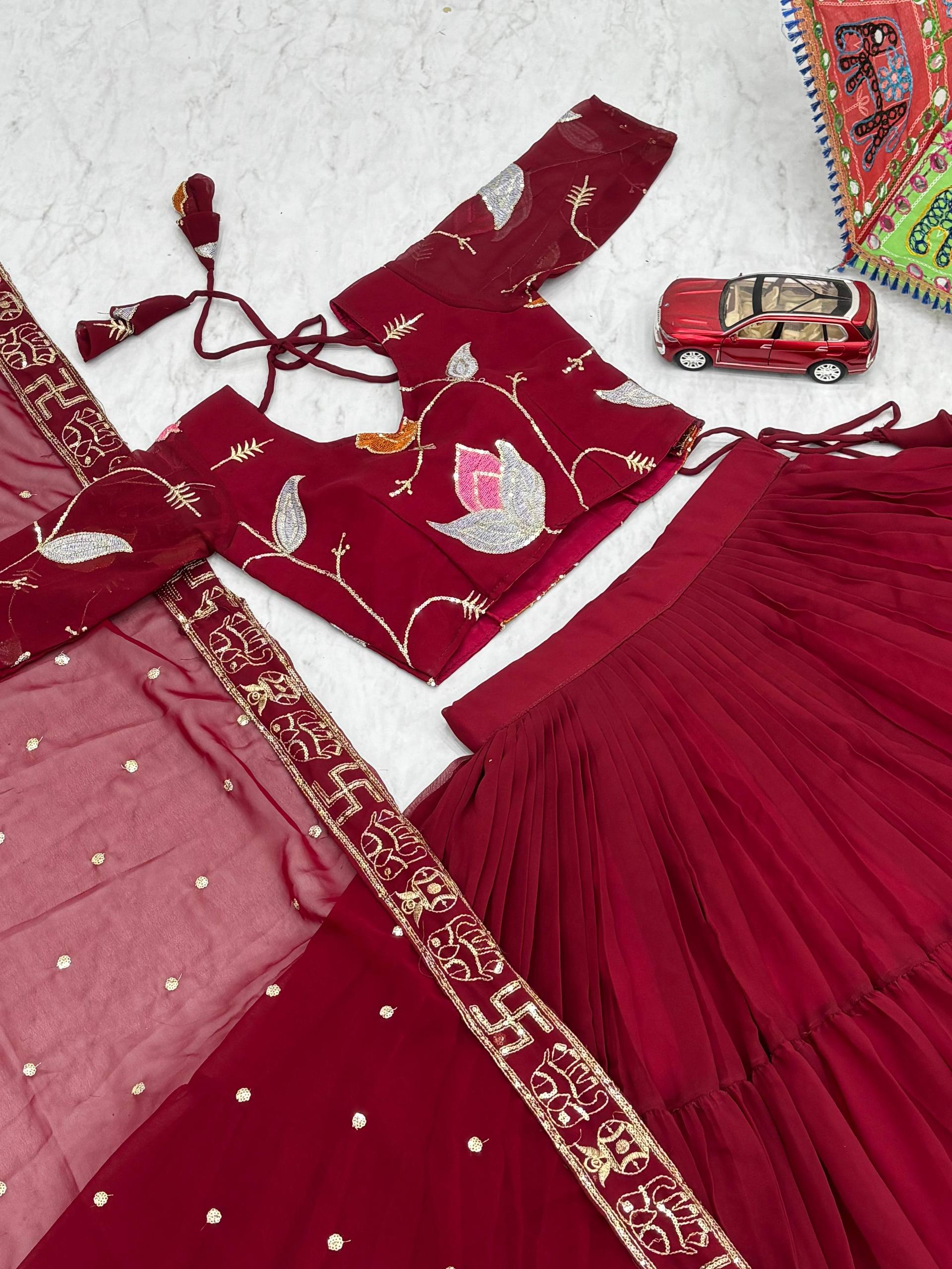 Navratri 9 Meter Flair Lehenga Choli Fox Georgette Embroidery Sequence Work Heavy Dupatta