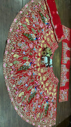 “Red Faux Georgette Lehenga with Peacock & Floral Sequins Embroidery – Georgette Dupatta, Blouse up to 5XL”