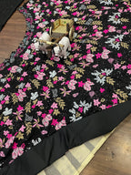 Black Sequin Embroidered Floral Lehenga with Off-Shoulder Blouse and Dupatta