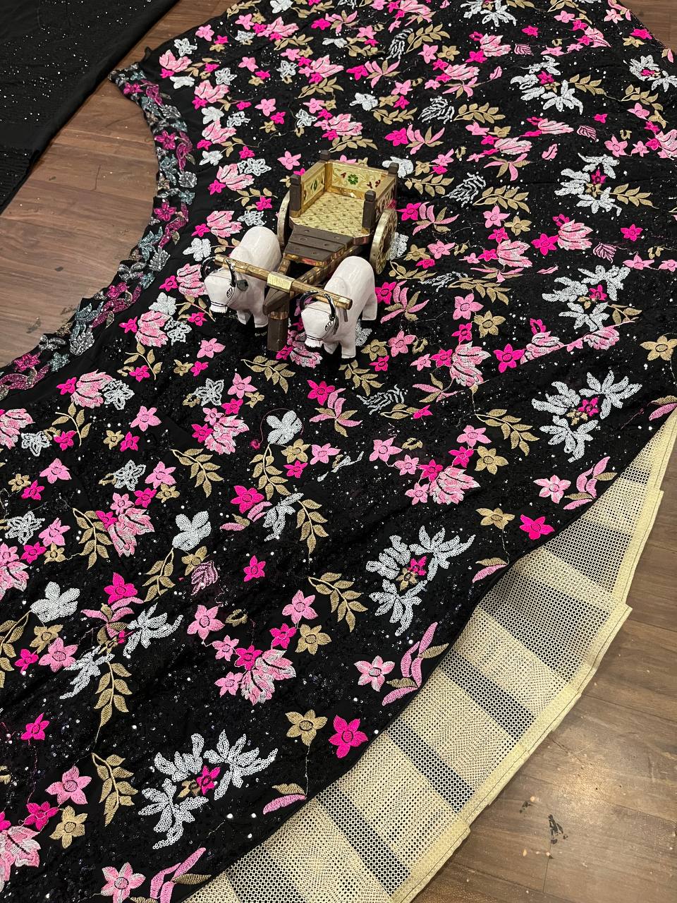 Designer Fox Georgette Lehenga with Double Sequins Embroidery & Ruffle Dupatta – Perfect for Weddings & Parties