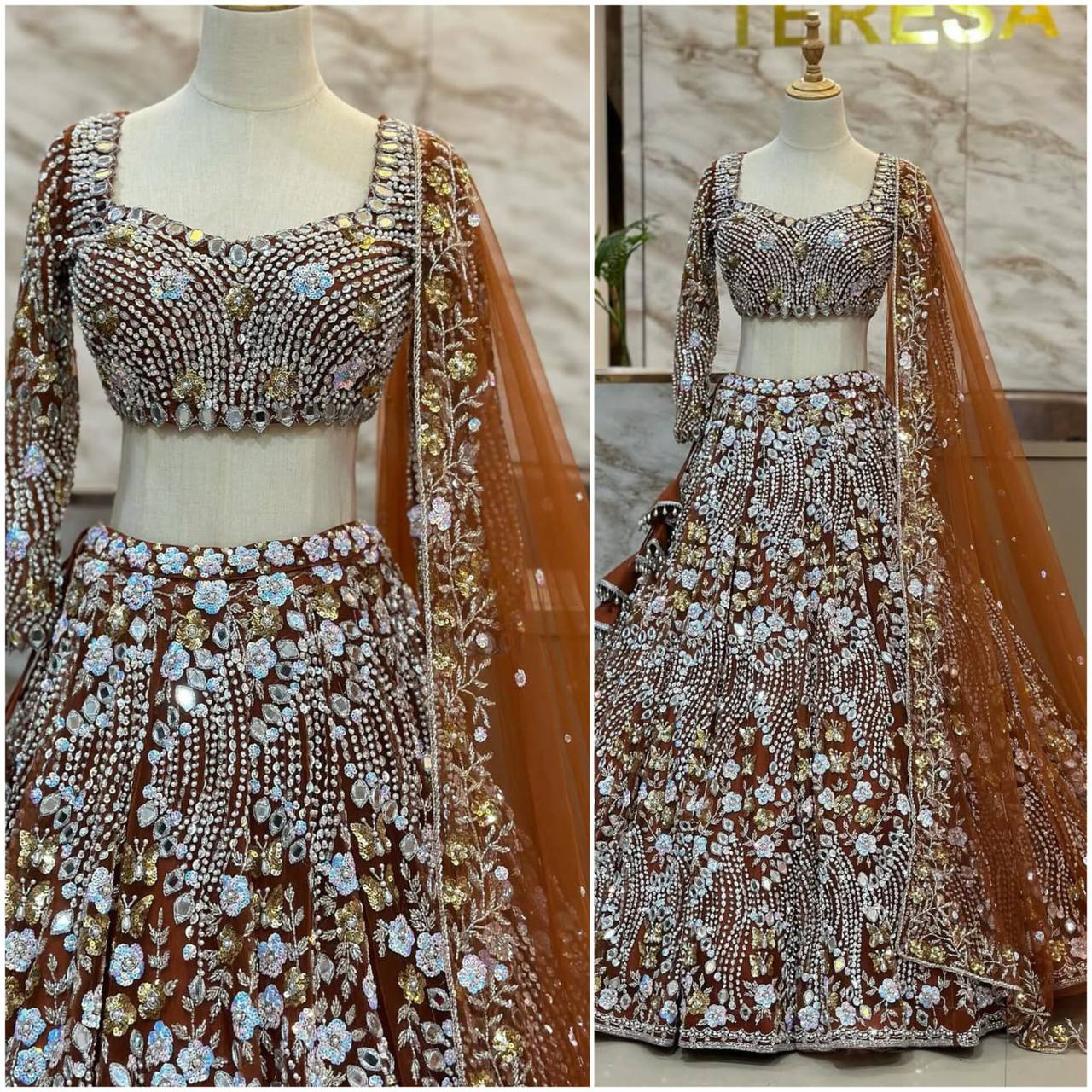 Soft Butterfly Net Lehenga with Real Mirror Embroidery Sequins Work – Semi-Stitched Set