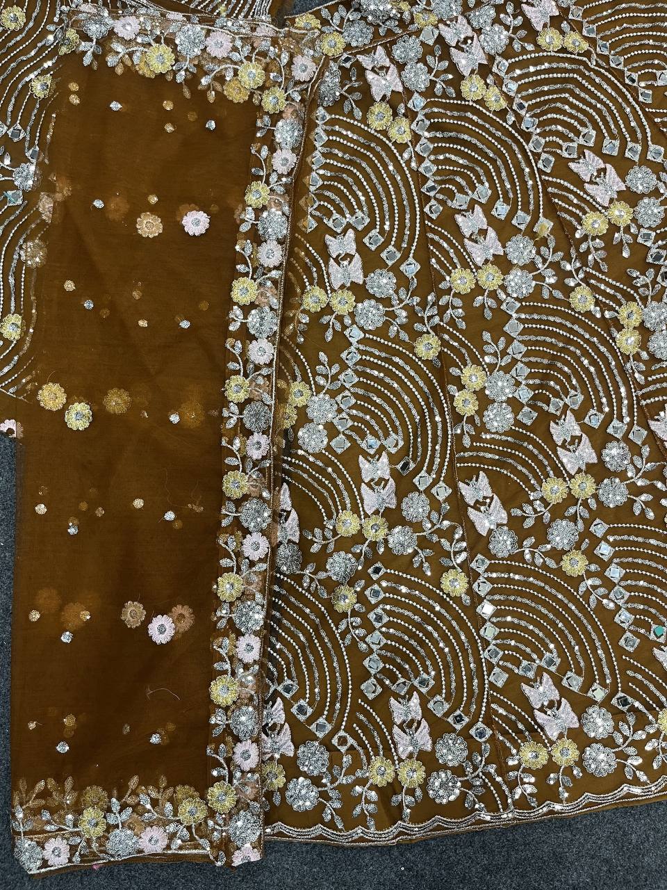 Soft Butterfly Net Lehenga with Real Mirror Embroidery Sequins Work – Semi-Stitched Set