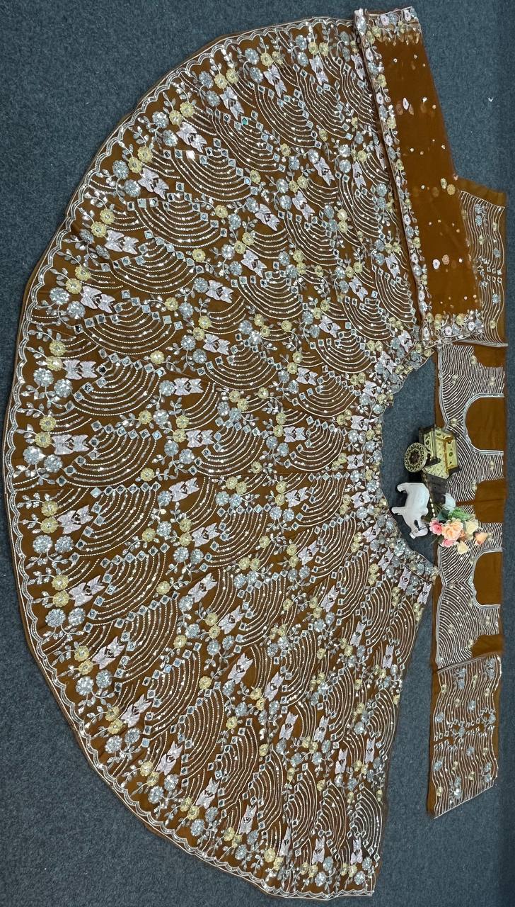 Soft Butterfly Net Lehenga with Real Mirror Embroidery Sequins Work – Semi-Stitched Set