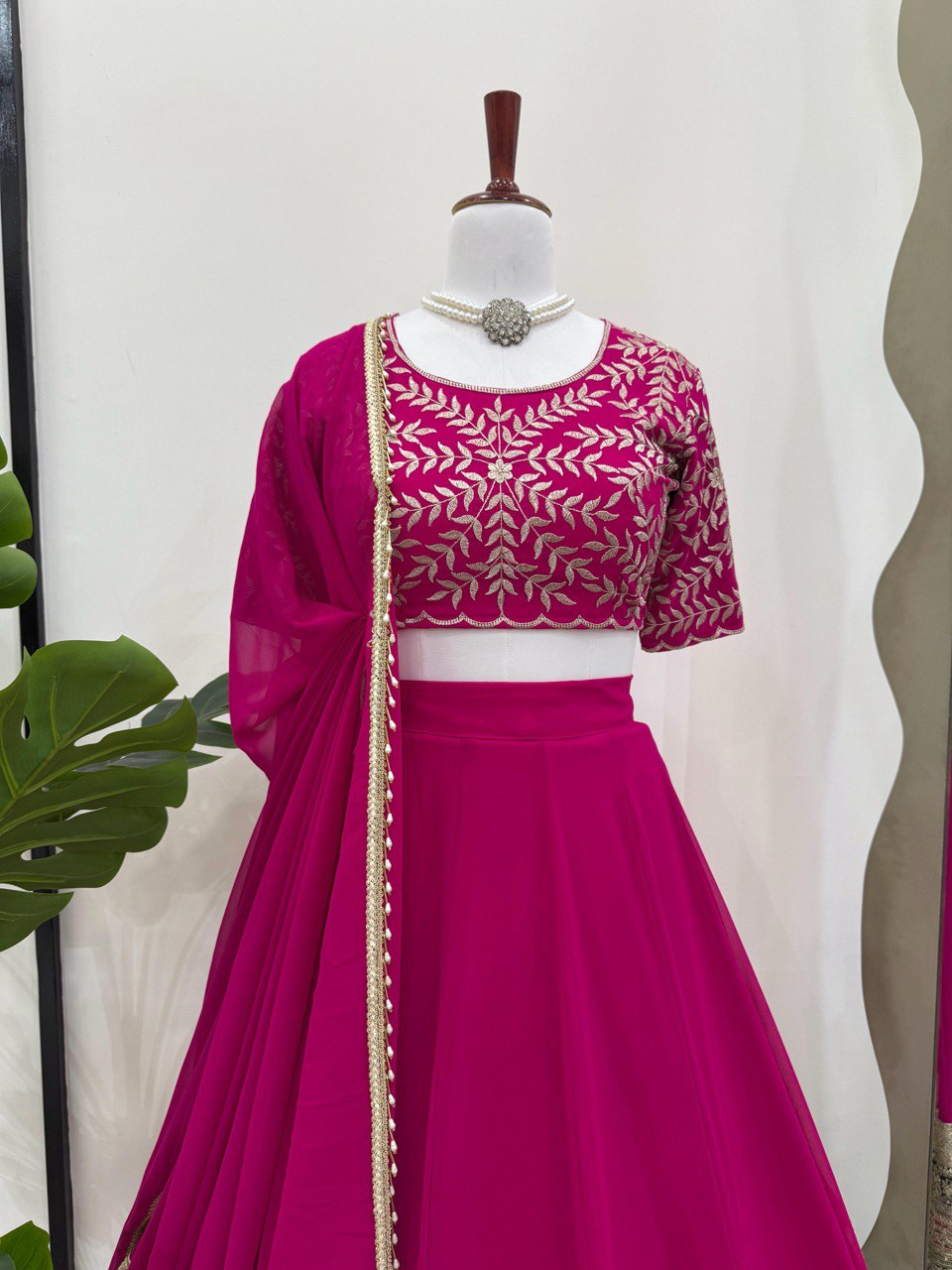Semi-Stitched Embroidered Lehenga Choli with 3-Meter Flair & Lace Dupatta – Faux Georgette