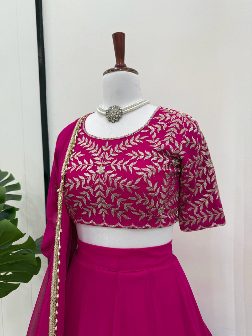 Semi-Stitched Embroidered Lehenga Choli with 3-Meter Flair & Lace Dupatta – Faux Georgette