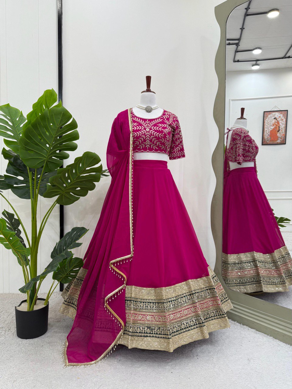 Semi-Stitched Embroidered Lehenga Choli with 3-Meter Flair & Lace Dupatta – Faux Georgette