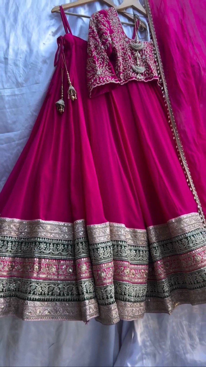 Semi-Stitched Embroidered Lehenga Choli with 3-Meter Flair & Lace Dupatta – Faux Georgette