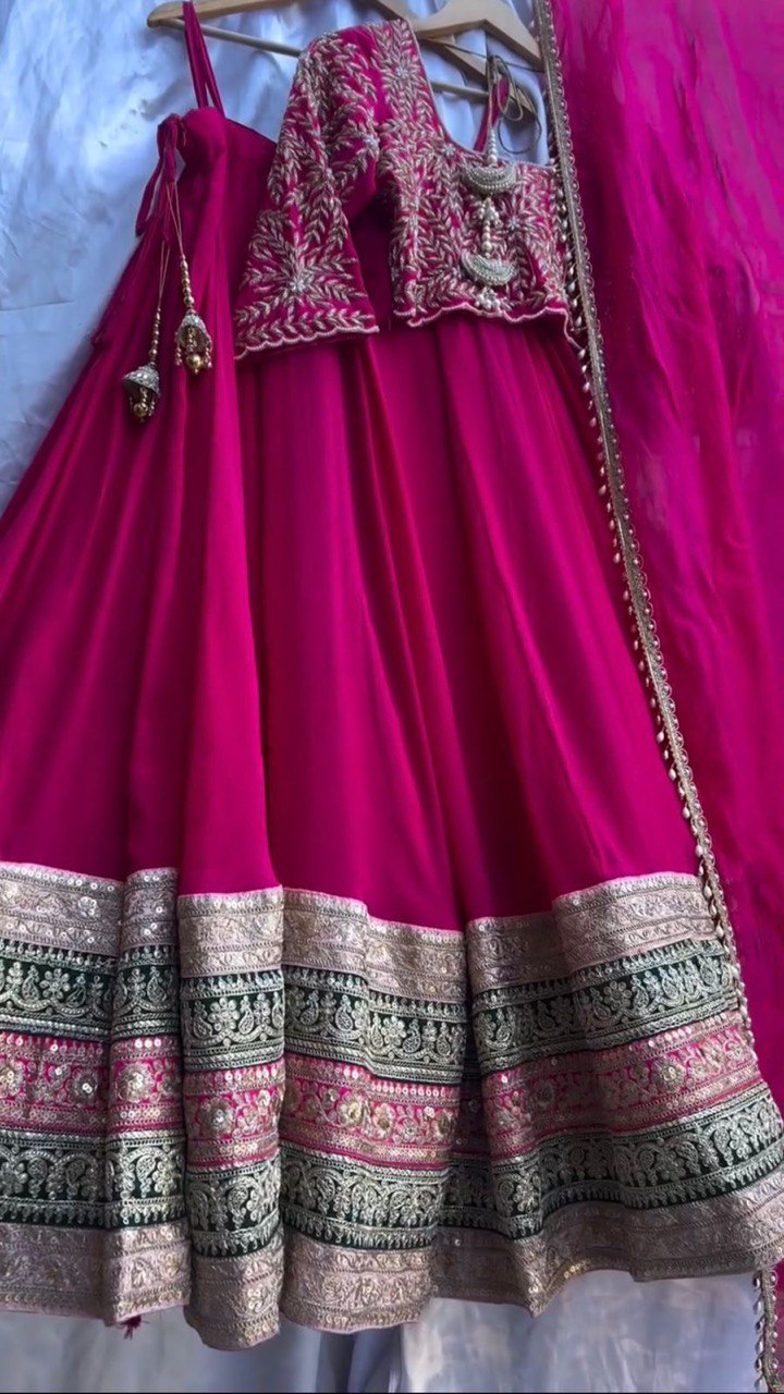 Semi-Stitched Embroidered Lehenga Choli with 3-Meter Flair & Lace Dupatta – Faux Georgette