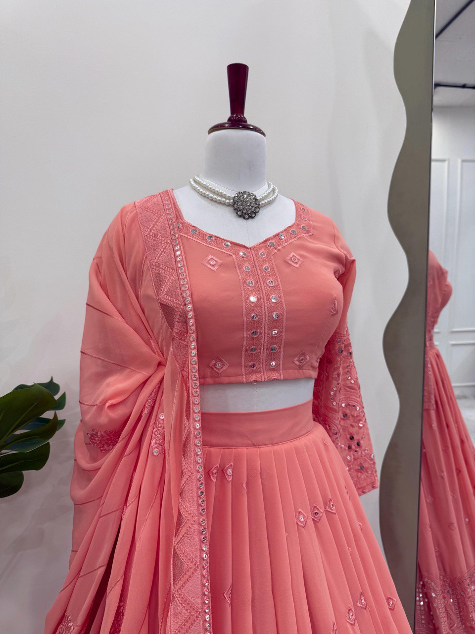 Semi-Stitched Embroidered Lehenga Choli with 9mm Sequence & 3-Meter Flair