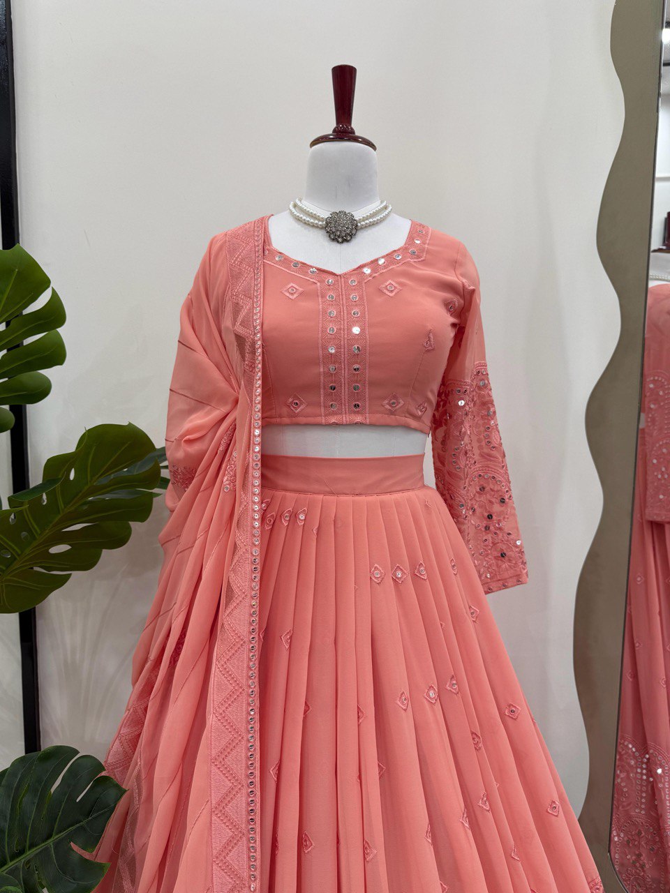 Semi-Stitched Embroidered Lehenga Choli with 9mm Sequence & 3-Meter Flair