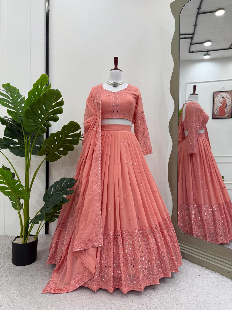 Semi-Stitched Embroidered Lehenga Choli with 9mm Sequence & 3-Meter Flair