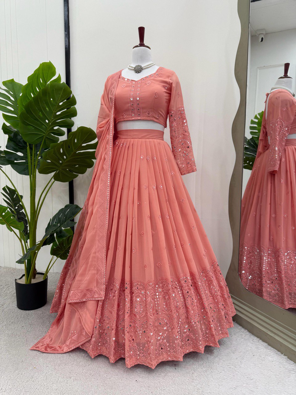 Semi-Stitched Embroidered Lehenga Choli with 9mm Sequence & 3-Meter Flair