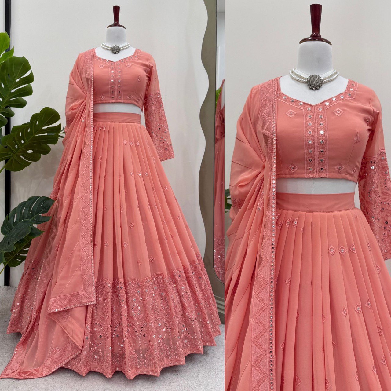 Semi-Stitched Embroidered Lehenga Choli with 9mm Sequence & 3-Meter Flair
