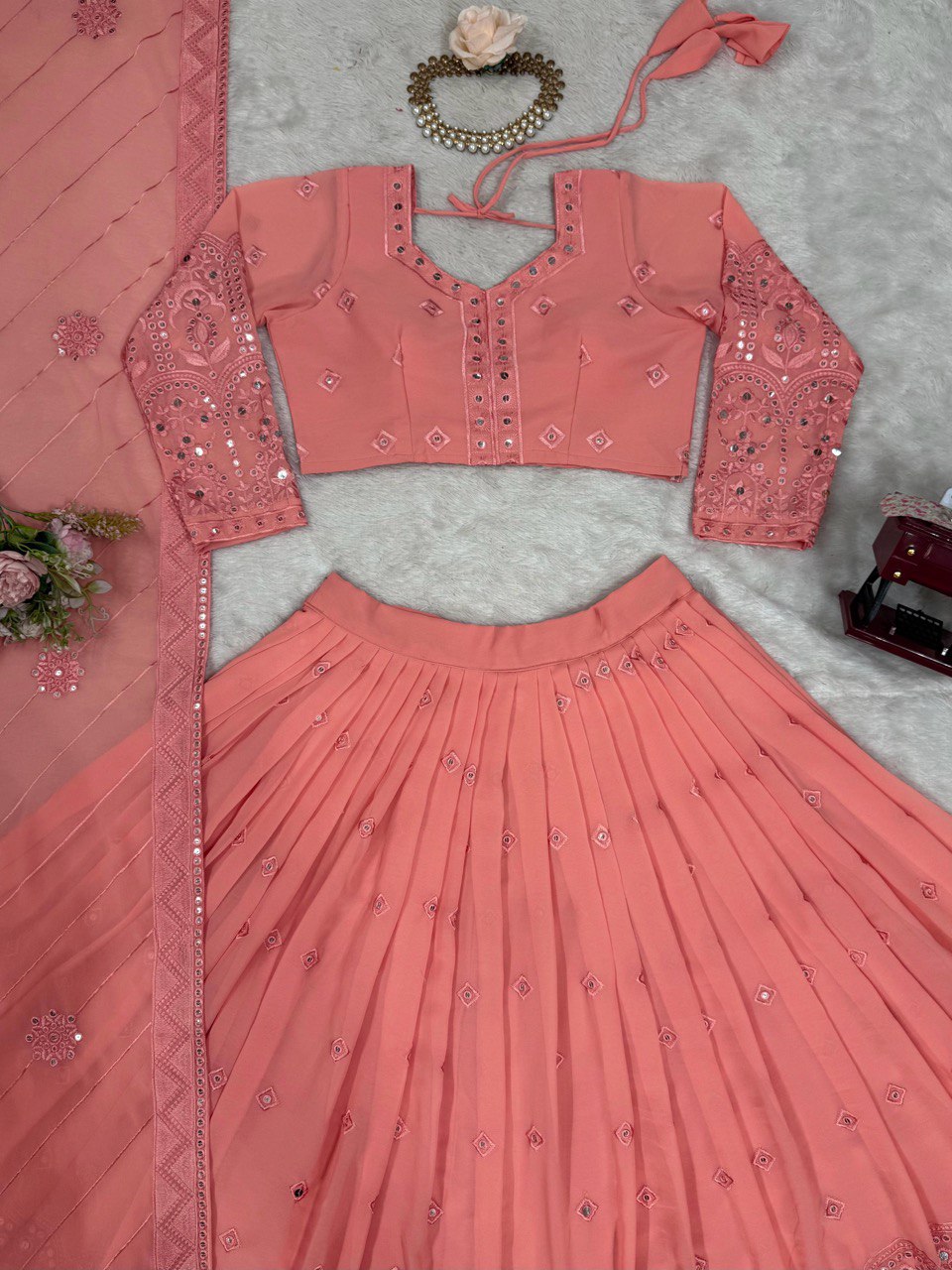 Semi-Stitched Embroidered Lehenga Choli with 9mm Sequence & 3-Meter Flair