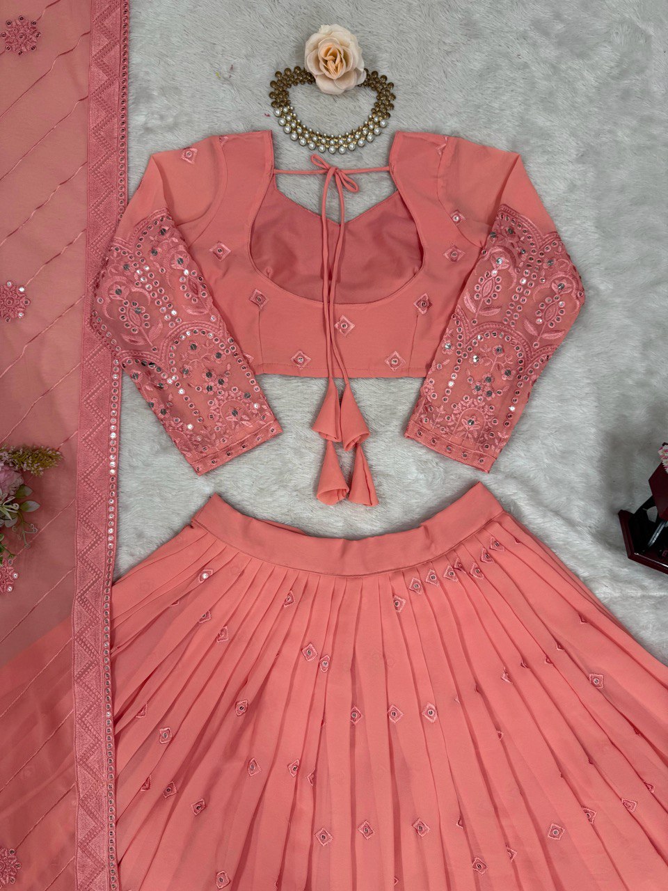 Semi-Stitched Embroidered Lehenga Choli with 9mm Sequence & 3-Meter Flair