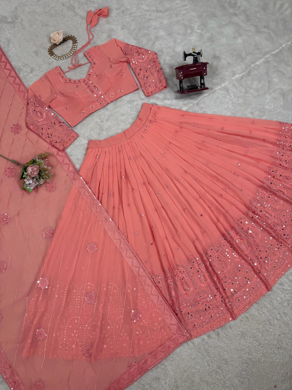 Semi-Stitched Embroidered Lehenga Choli with 9mm Sequence & 3-Meter Flair