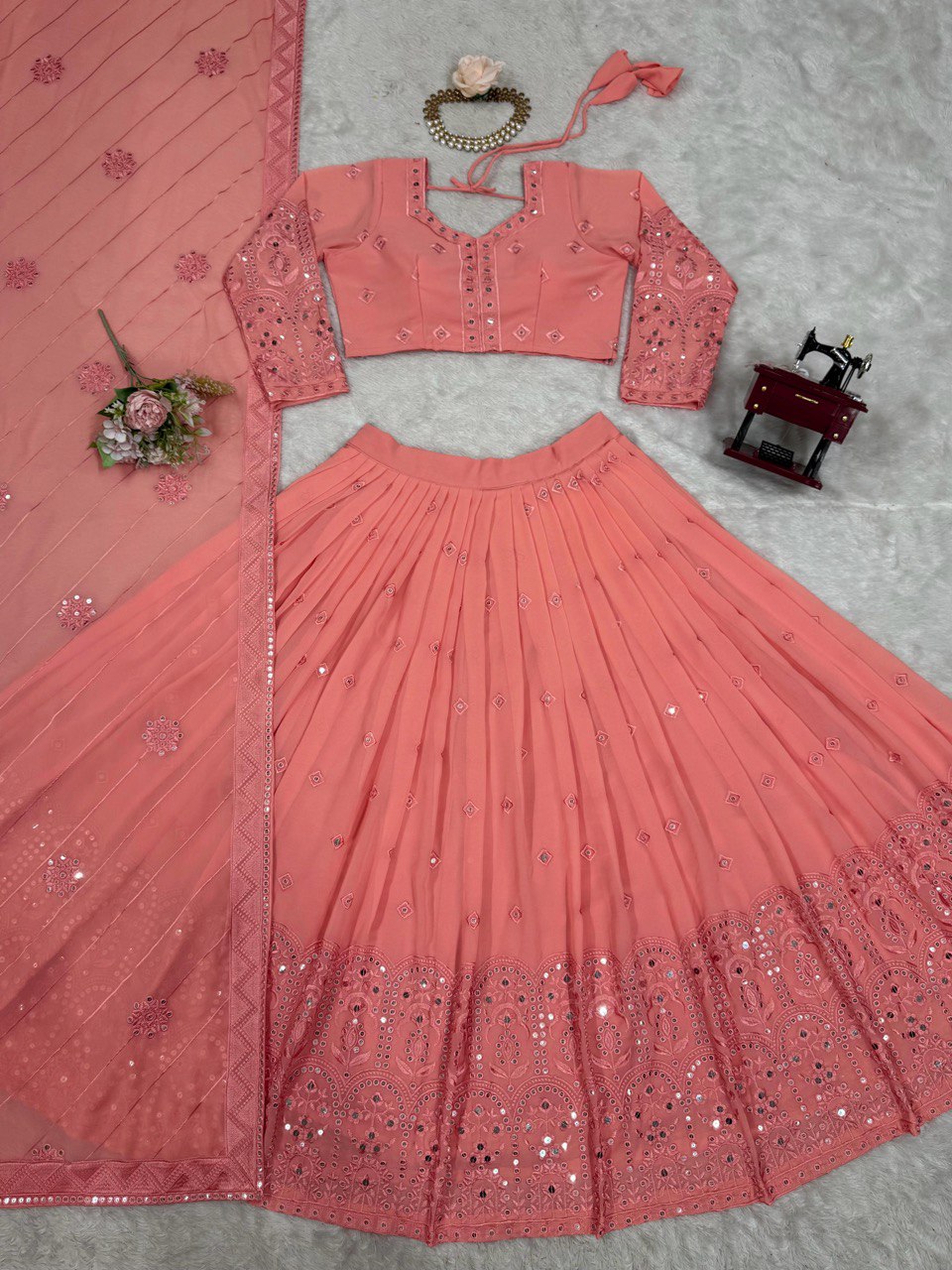 Semi-Stitched Embroidered Lehenga Choli with 9mm Sequence & 3-Meter Flair