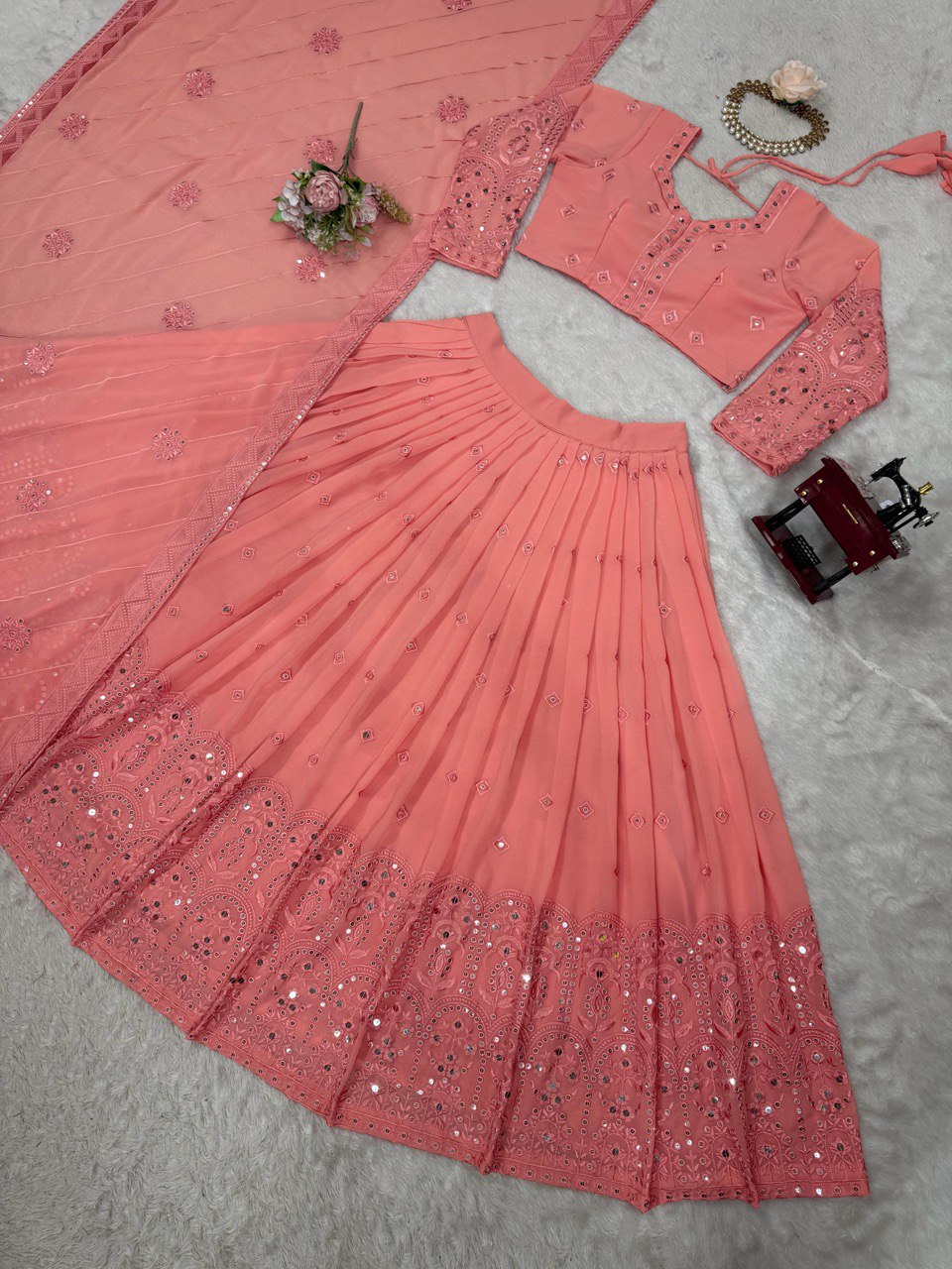 Semi-Stitched Embroidered Lehenga Choli with 9mm Sequence & 3-Meter Flair
