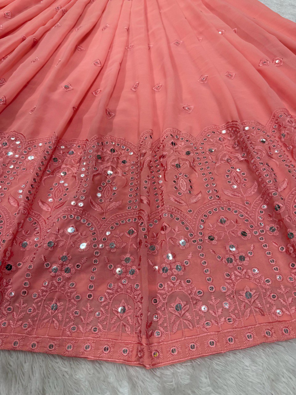 Semi-Stitched Embroidered Lehenga Choli with 9mm Sequence & 3-Meter Flair