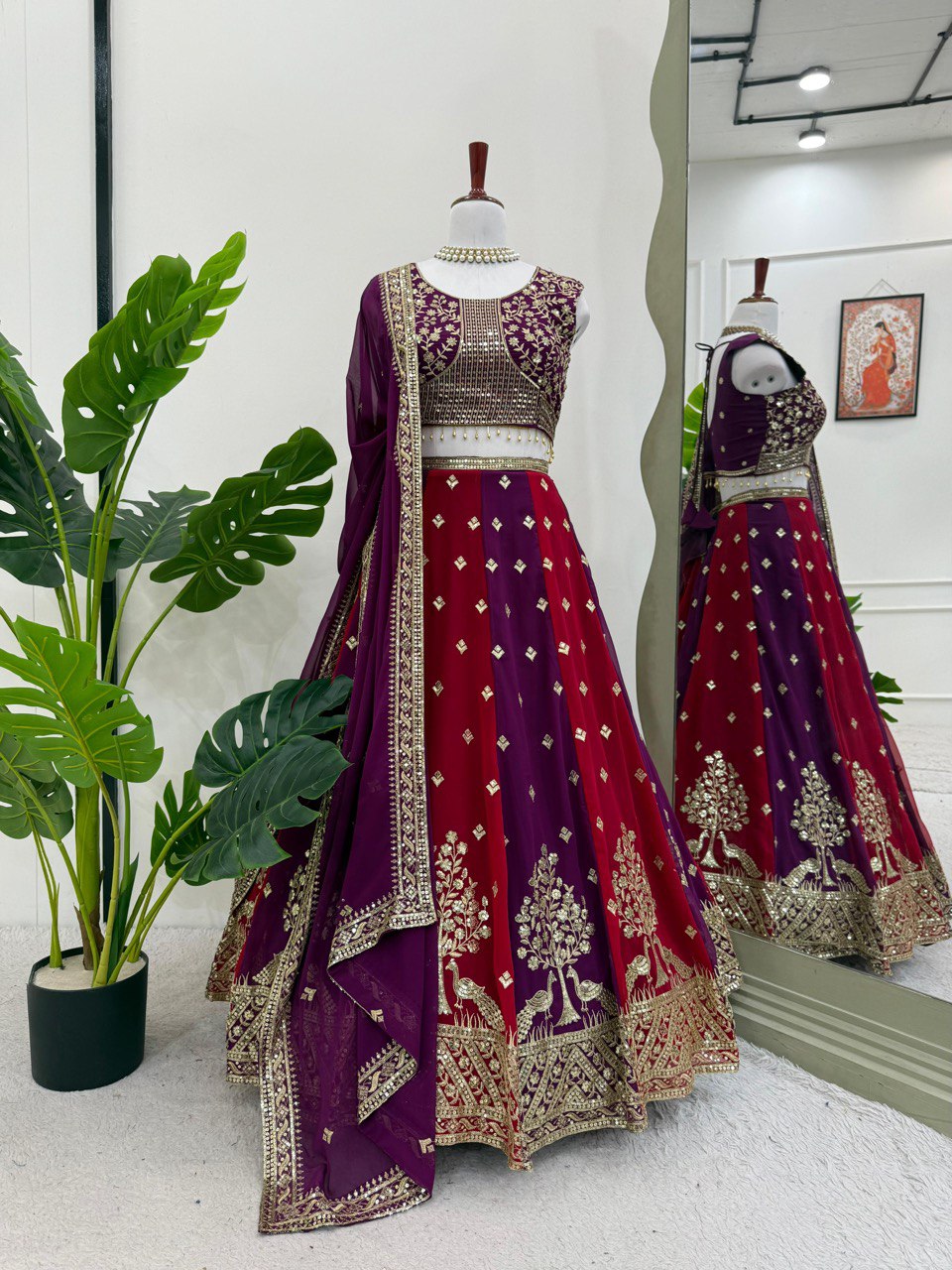 Elegant Thread & Sequence Embroidered Lehenga Choli with 3-Meter Flair & Lace Dupatta