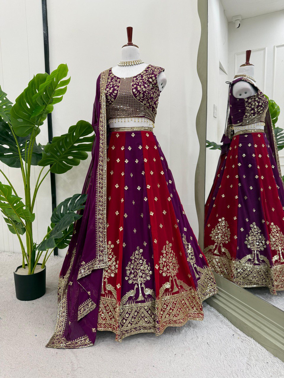 Elegant Thread & Sequence Embroidered Lehenga Choli with 3-Meter Flair & Lace Dupatta