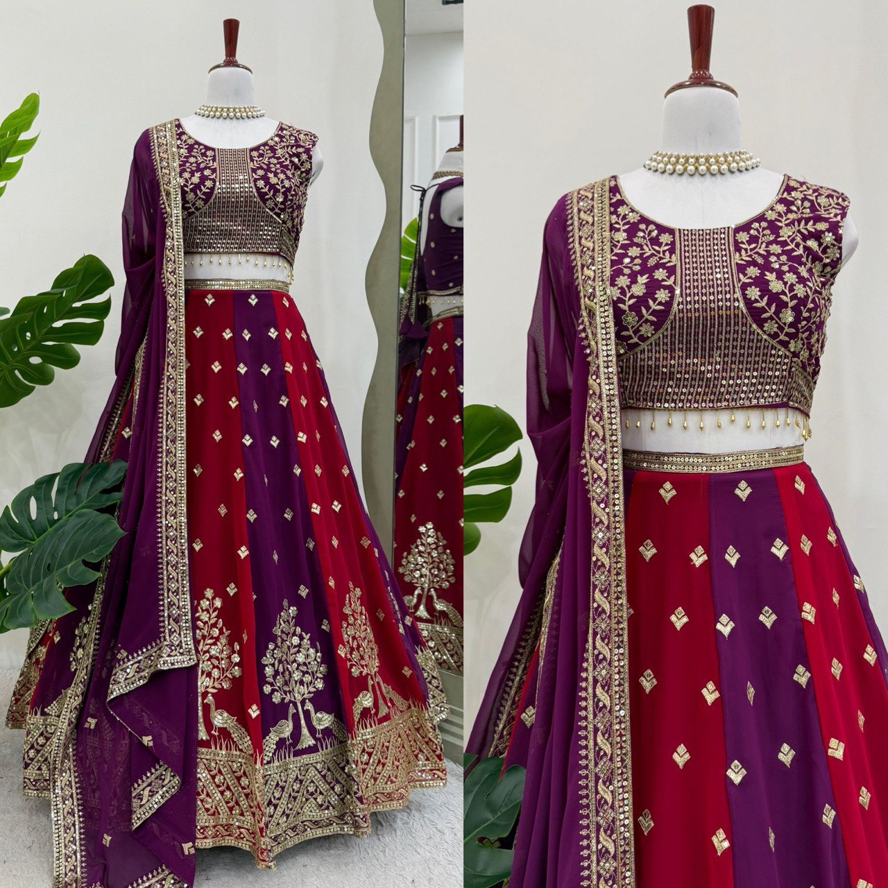 Elegant Thread & Sequence Embroidered Lehenga Choli with 3-Meter Flair & Lace Dupatta