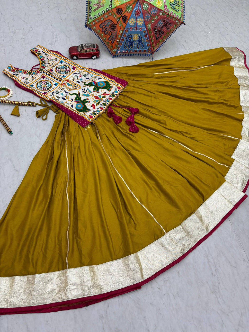Heavy Gamathi Mirror Work Lehenga Choli | 6 Meter Flair Navratri Special | Pure Cotton Garba Dress for Women |