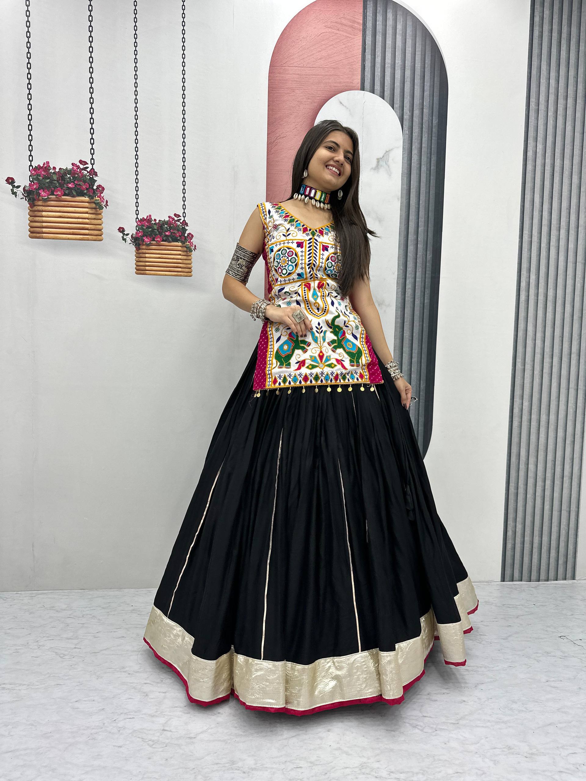 Heavy Gamathi Mirror Work Lehenga Choli | 6 Meter Flair Navratri Special | Pure Cotton Garba Dress for Women |