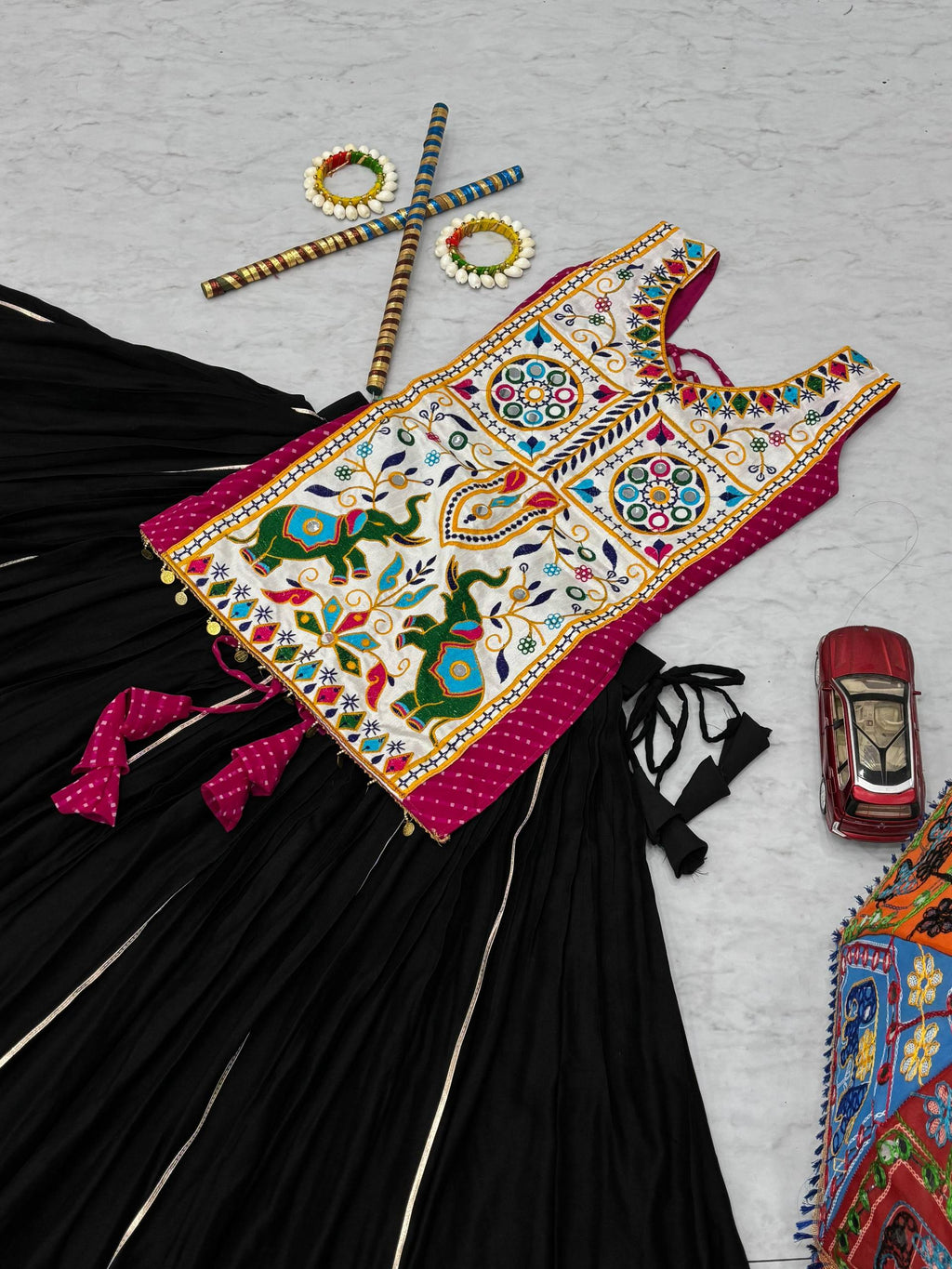 Heavy Gamathi Mirror Work Lehenga Choli | 6 Meter Flair Navratri Special | Pure Cotton Garba Dress for Women |