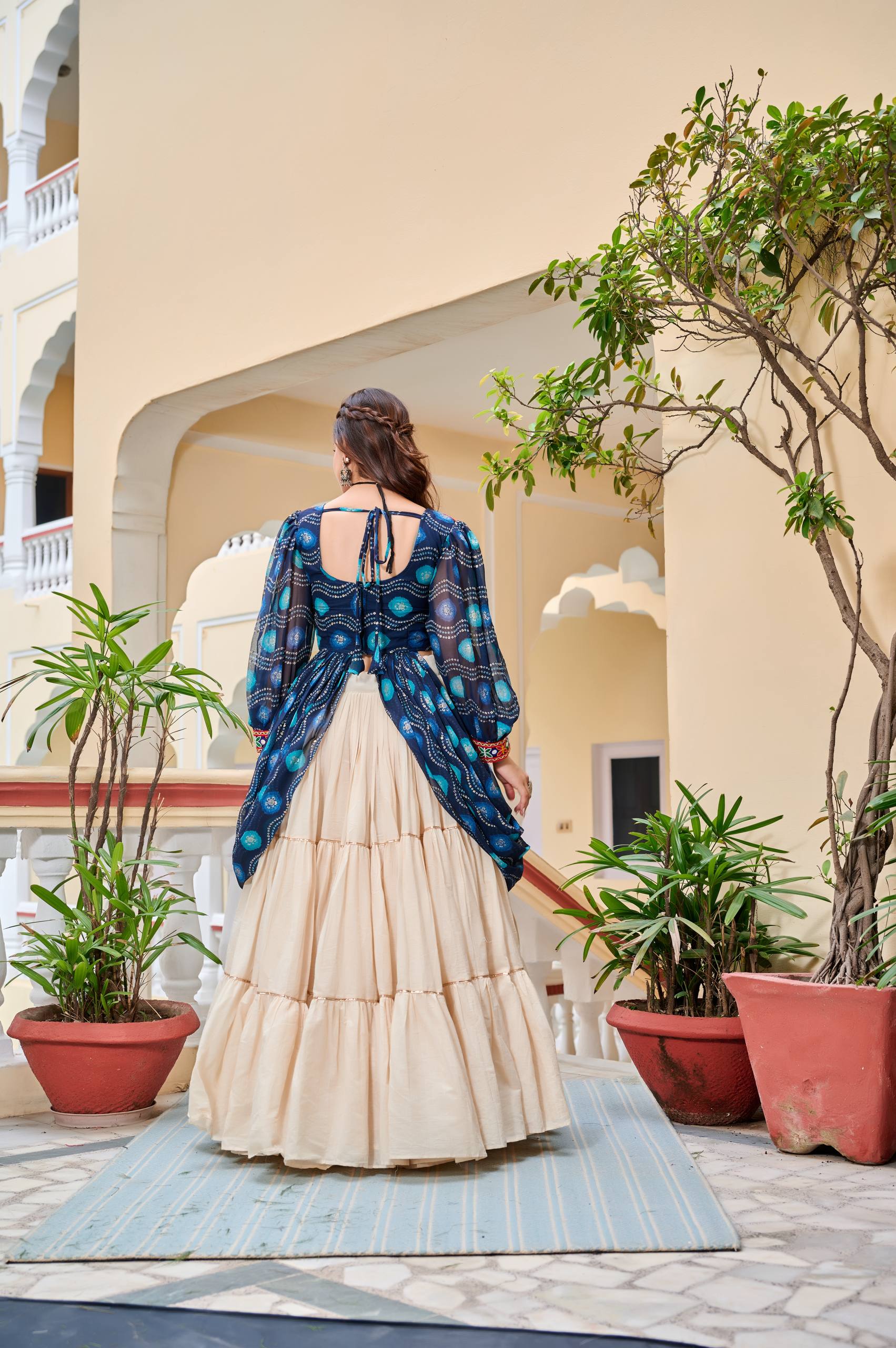 Heavy Gamathi Work Lehenga Choli with 9 Meter Flair | Navratri Special Pure Cotton Garba Dress | Embroidered Shrug & Lehenga Set