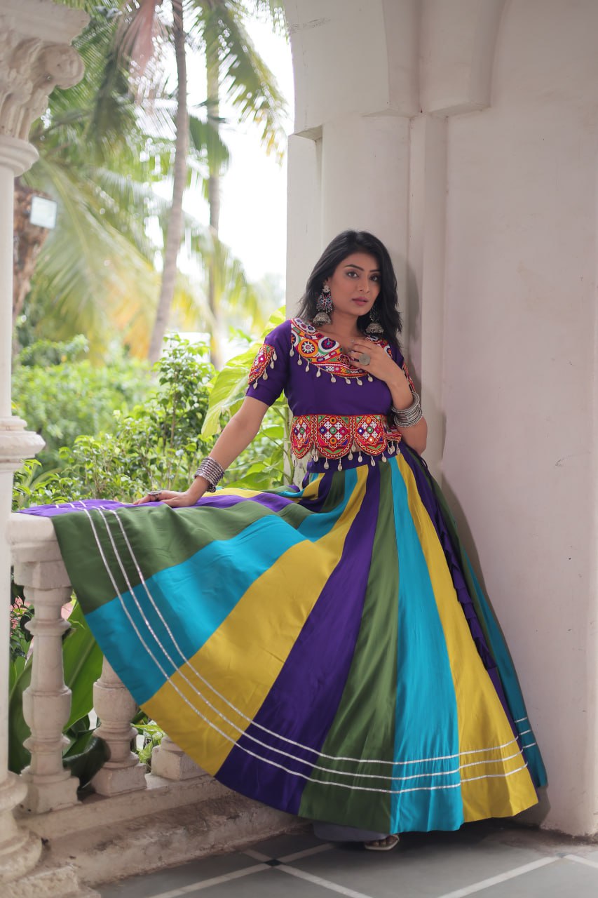 LW-7142 - Festive Roman Gota & Gamthi Lehenga Set Navratri