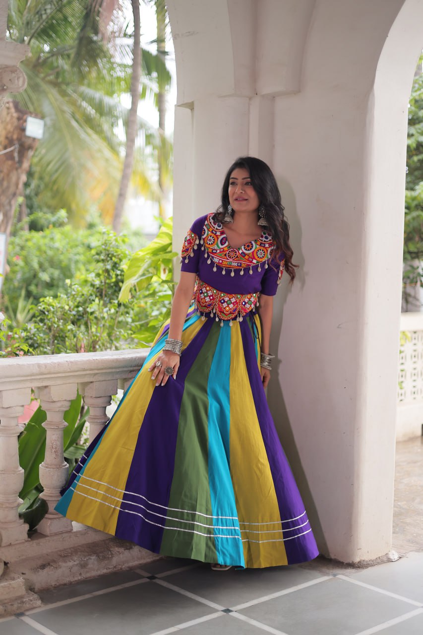 LW-7142 - Festive Roman Gota & Gamthi Lehenga Set Navratri